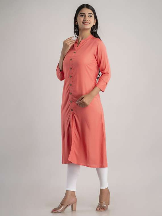 women three quarter sleeve a-line kurta - 22281187 -  Standard Image - 2