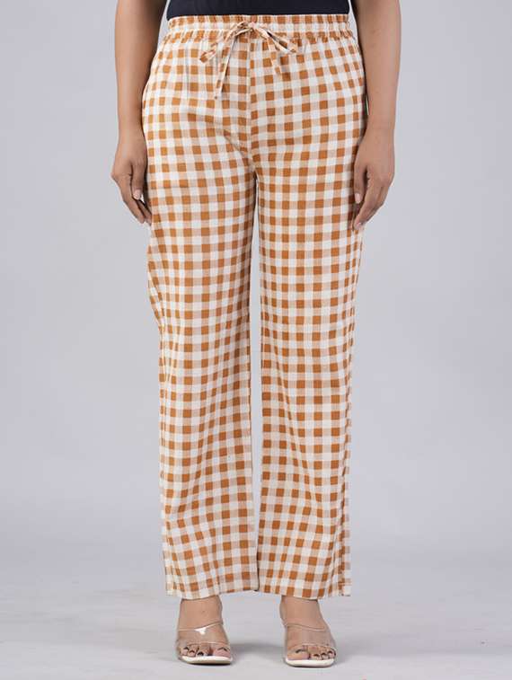 women checkered mid rise straight palazzo
