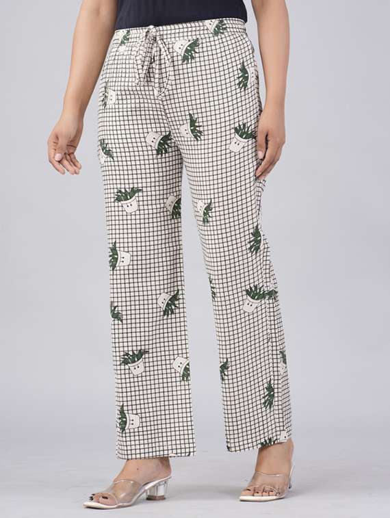 women printed mid rise straight palazzo