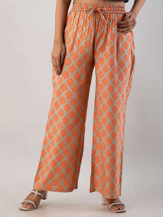 women printed mid rise straight palazzo