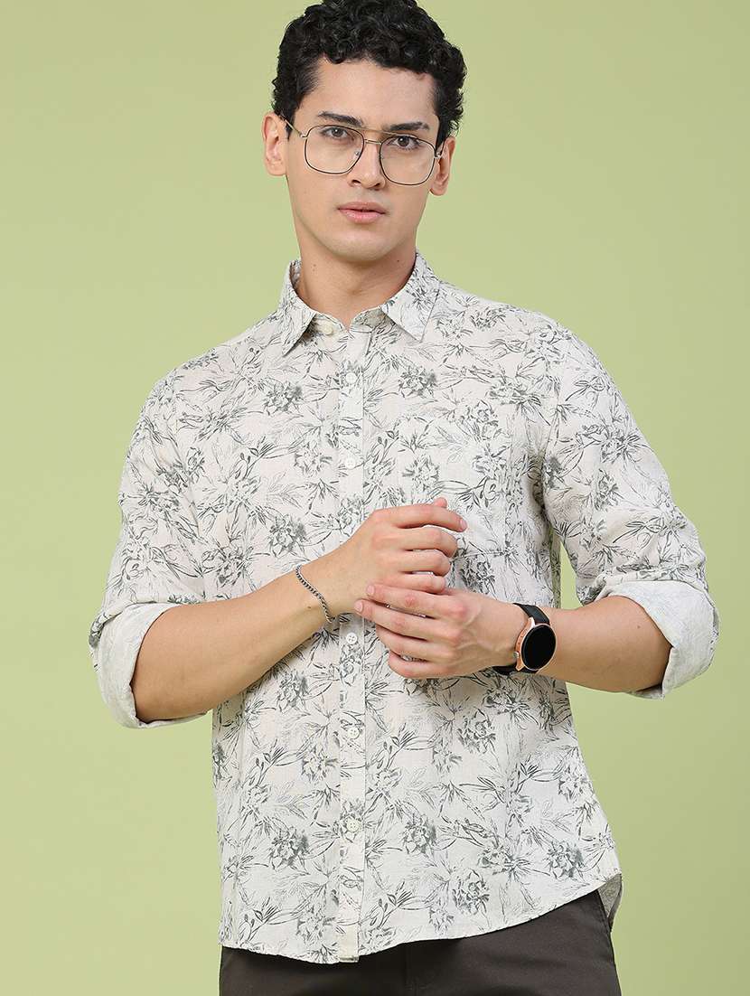 men printed long sleeve regular fit casual shirt