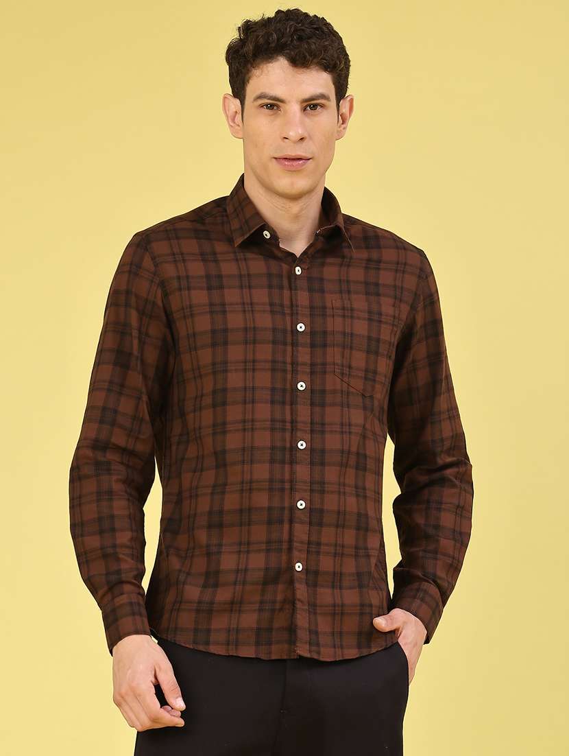 men checkered long sleeve regular fit casual shirt