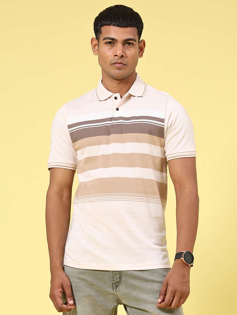 Men Beige Cotton Blend Plain T-shirt - 22281641 -  Standard Image - 2