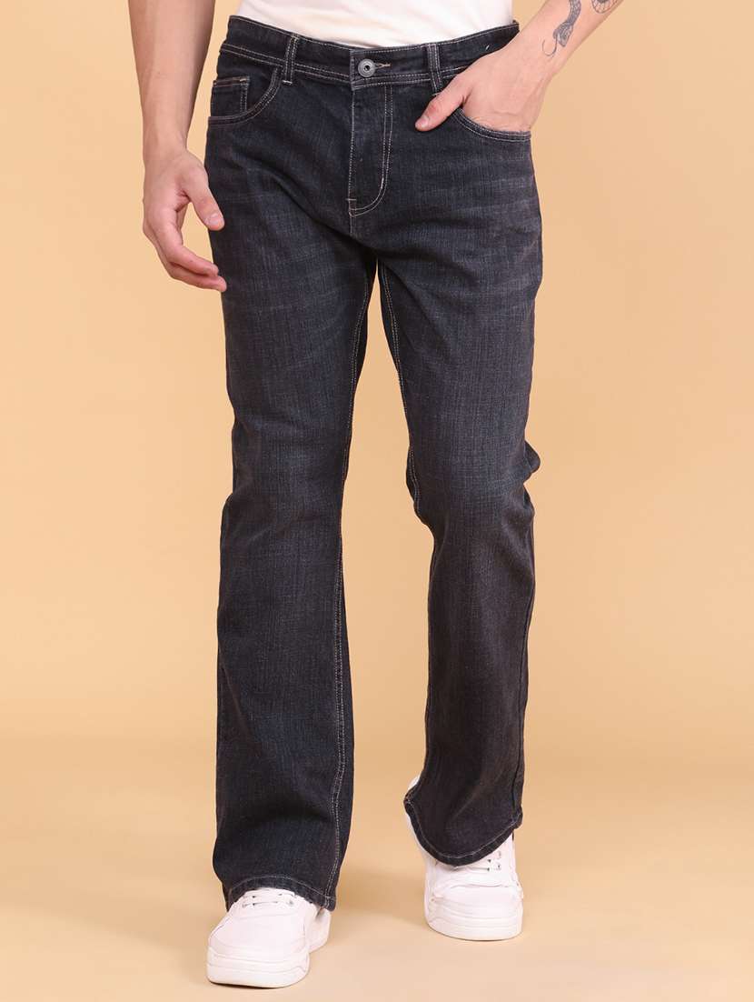 men washed mid rise bootcut jeans