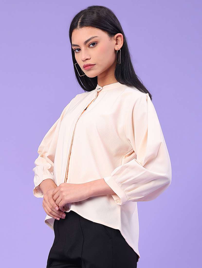 women solid mandarin neck long sleeve shirt - 22281712 -  Standard Image - 2