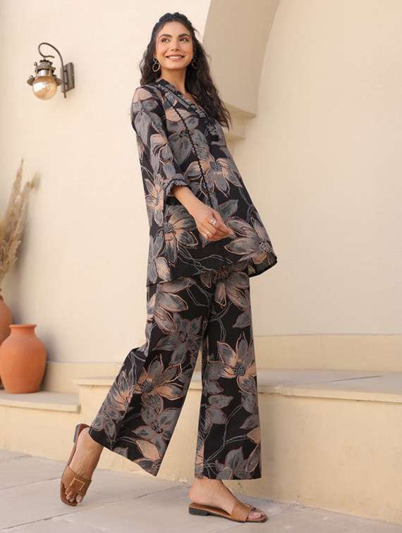 women printed three quarter sleeve co-ord set - 22281985 -  Standard Image - 2