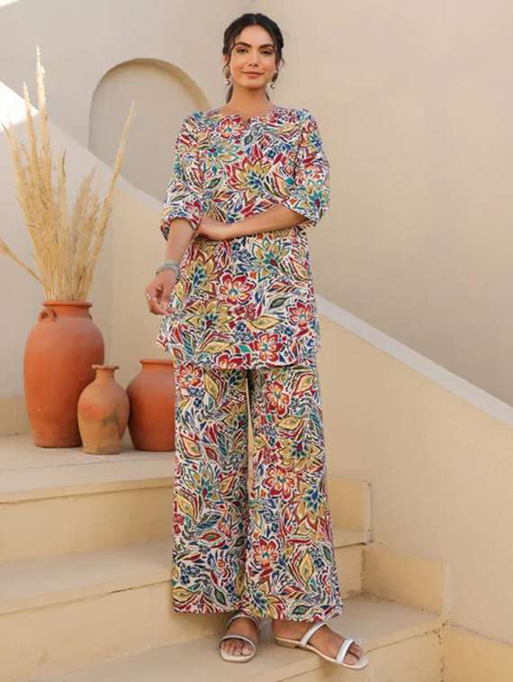 women printed top and trouser co-ord set