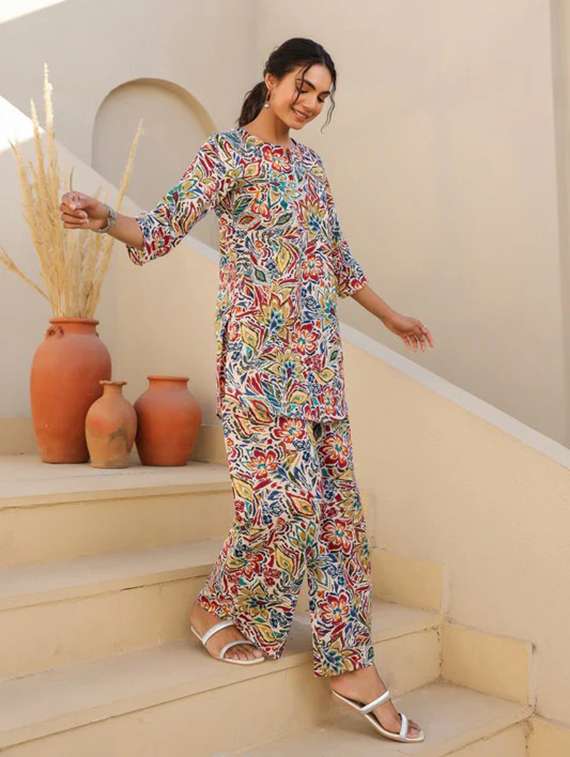 women printed top and trouser co-ord set - 22282042 -  Standard Image - 2