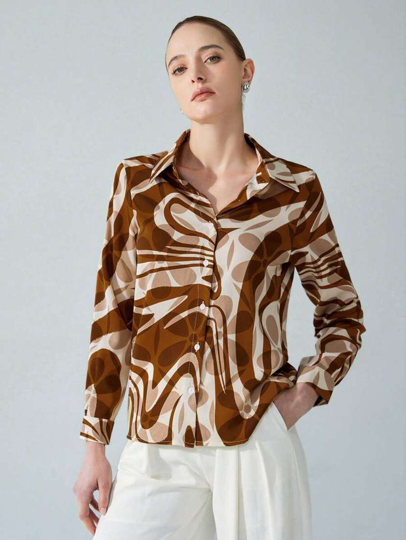 women printed collared long sleeve regular shirt - 22282054 -  Standard Image - 2