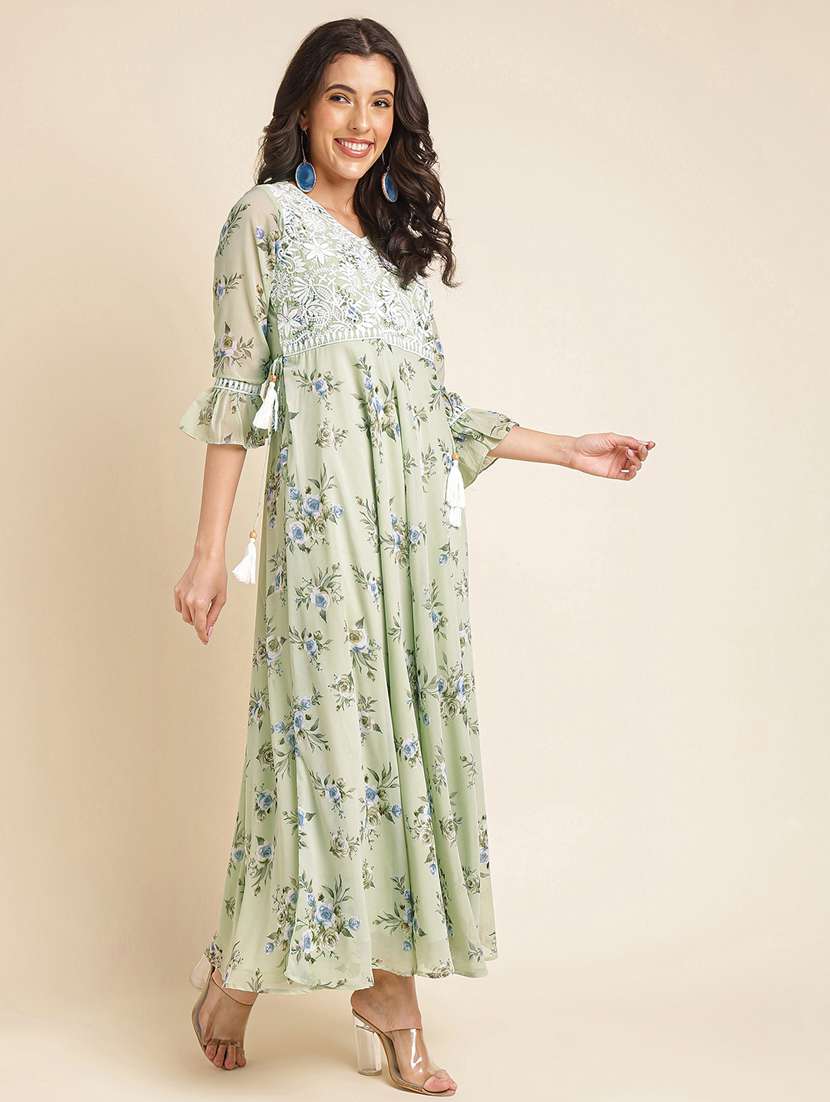 women floral print bell sleeve fit & flare dress - 22282073 -  Standard Image - 2