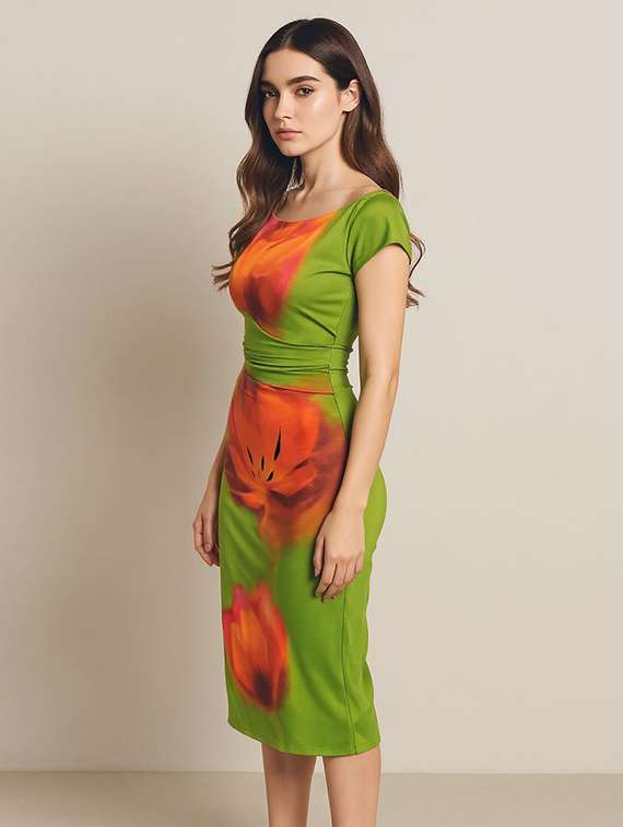 women printed cap sleeve bodycon dress - 22282078 -  Standard Image - 2