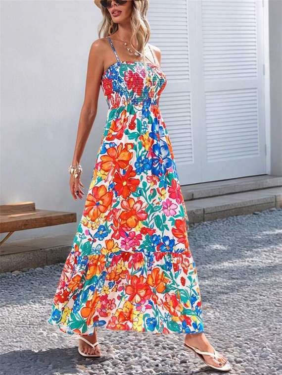 women floral print shoulder strap fit & flare dress - 22282079 -  Standard Image - 2