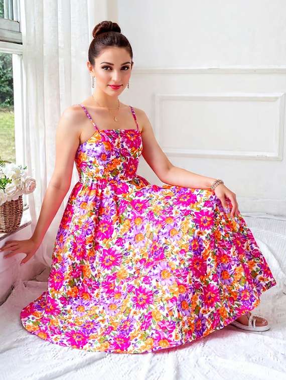 multi colored rayon fit & flare dress - 22282085 -  Standard Image - 2