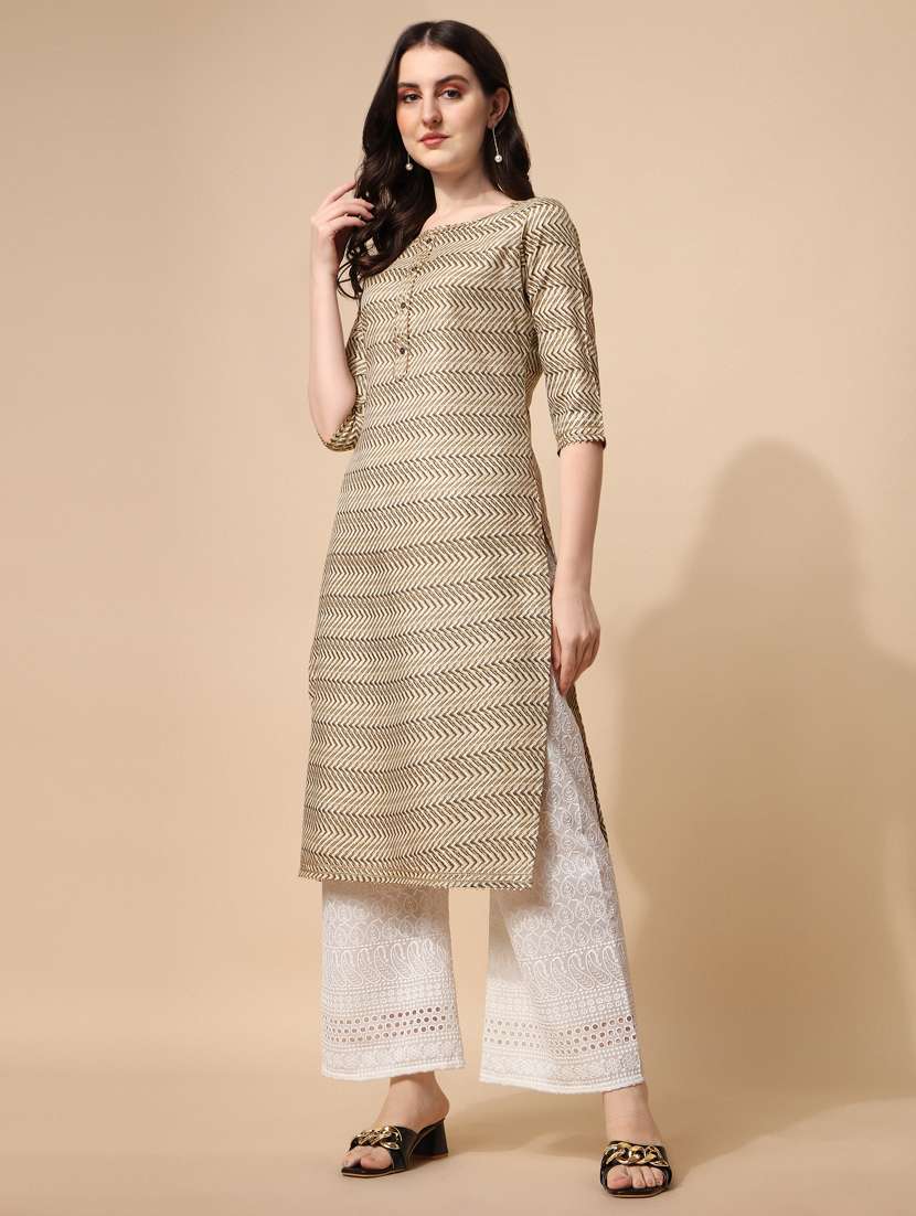 women printed three quarter sleeve straight kurta