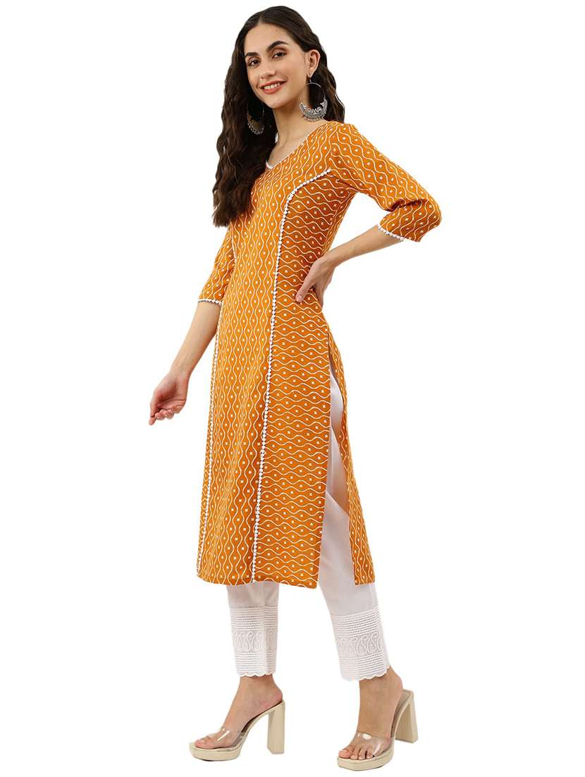 women printed three quarter sleeve straight kurta - 22282094 -  Standard Image - 2