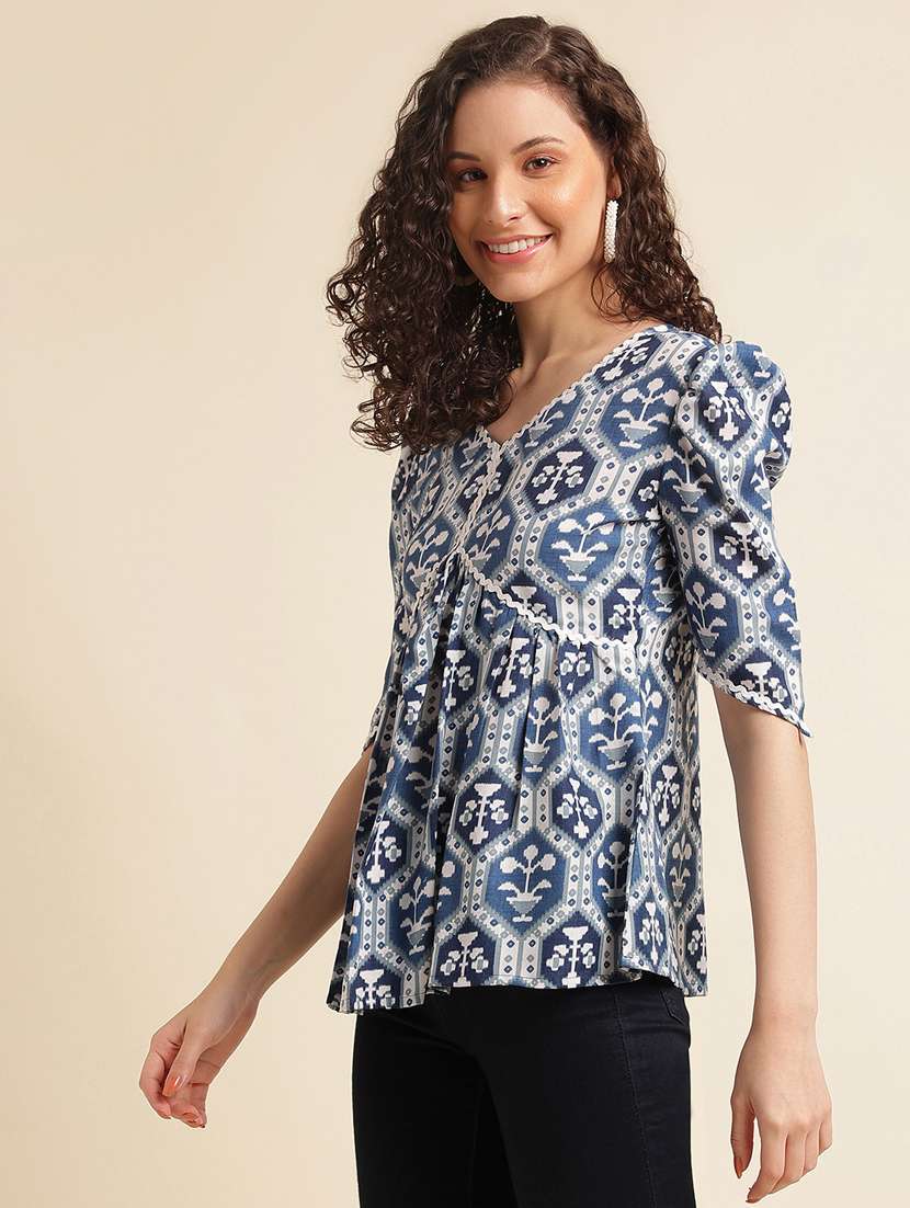 women printed puff sleeve peplum top - 22282100 -  Standard Image - 2