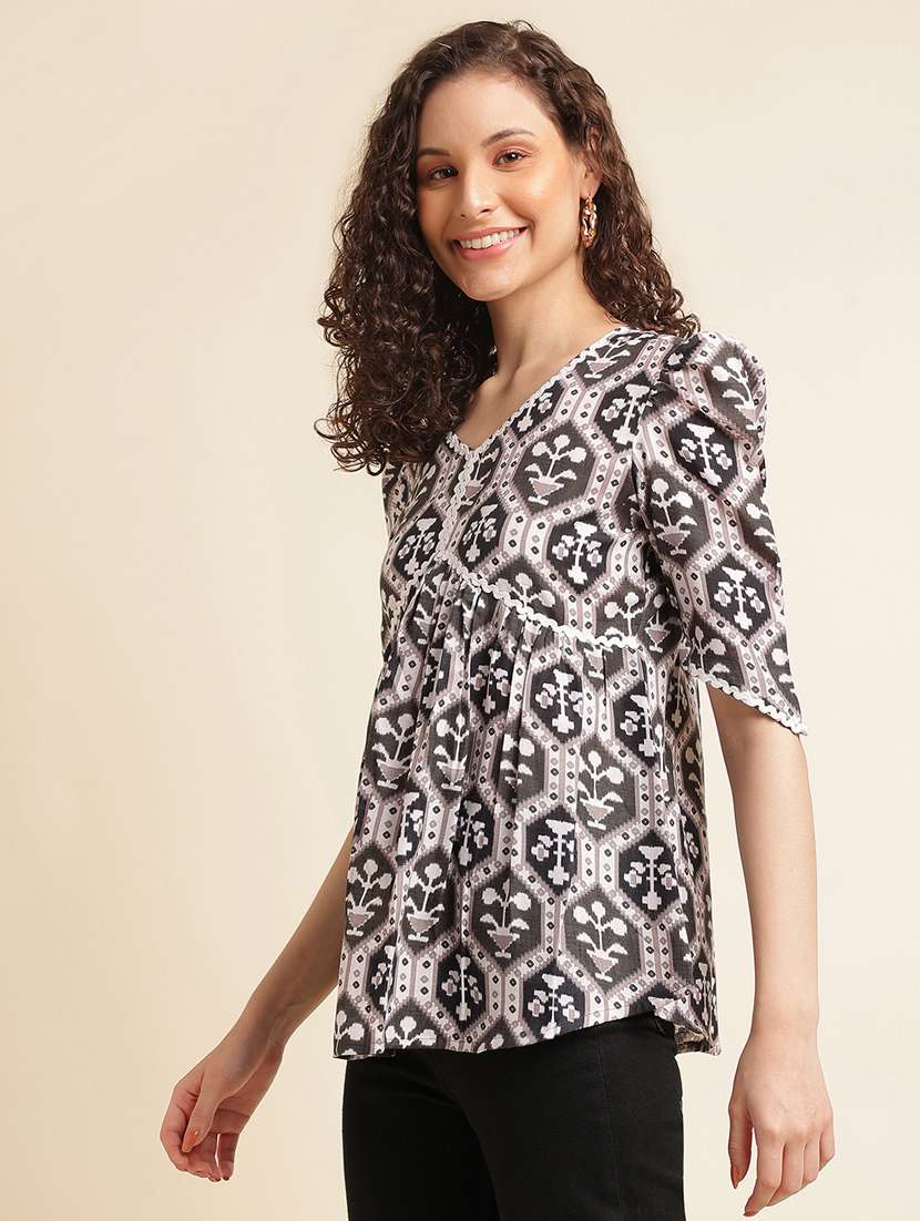 women printed puff sleeve peplum top - 22282105 -  Standard Image - 2