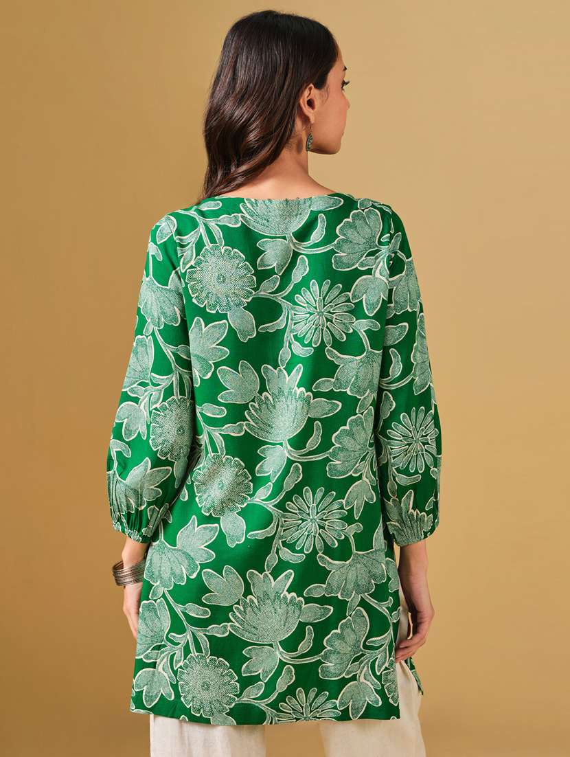 women printed puff sleeve straight kurti - 22282106 -  Standard Image - 2