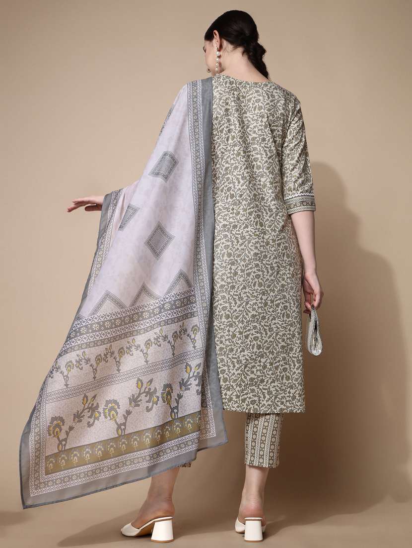 women printed three quarter sleeve kurta pant with dupatta set - 22282109 -  Standard Image - 2