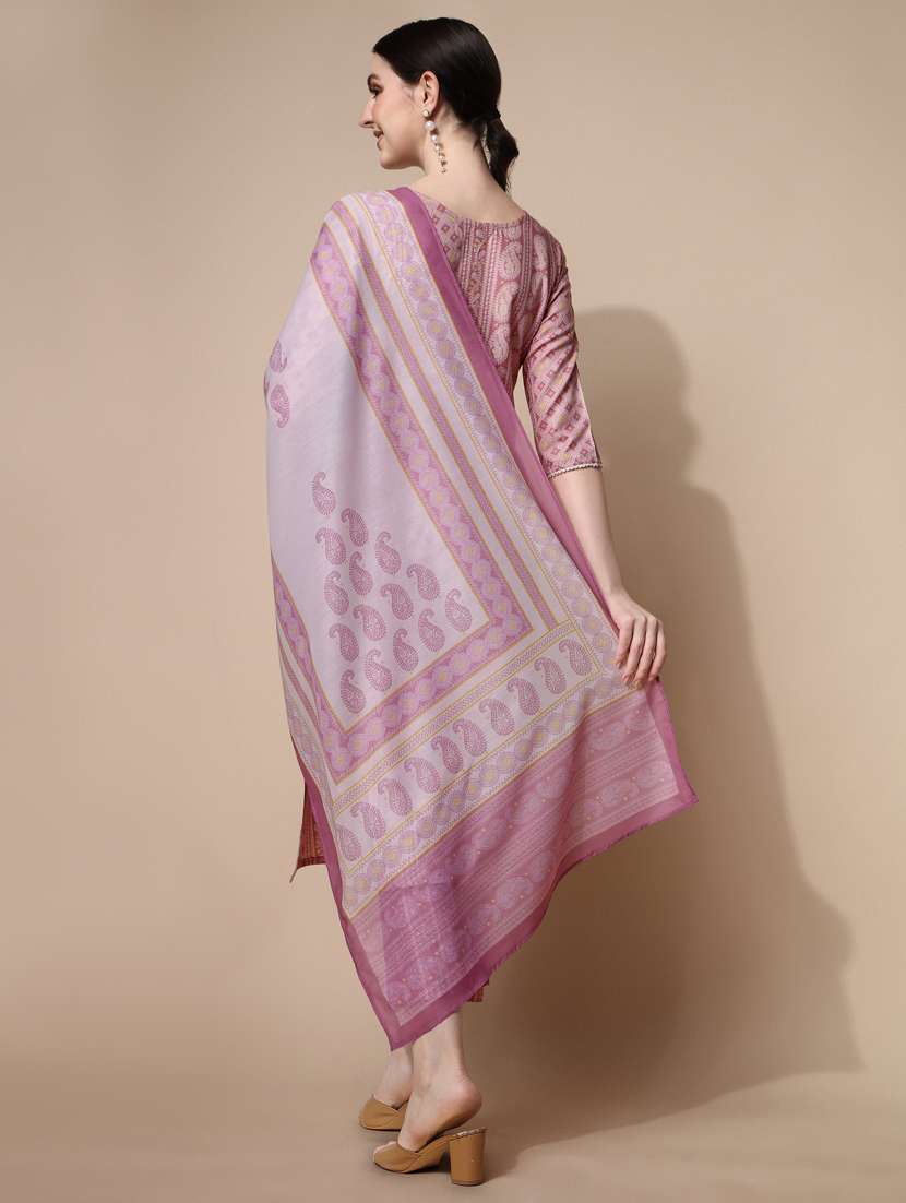 women printed three quarter sleeve kurta pant with dupatta set - 22282110 -  Standard Image - 2