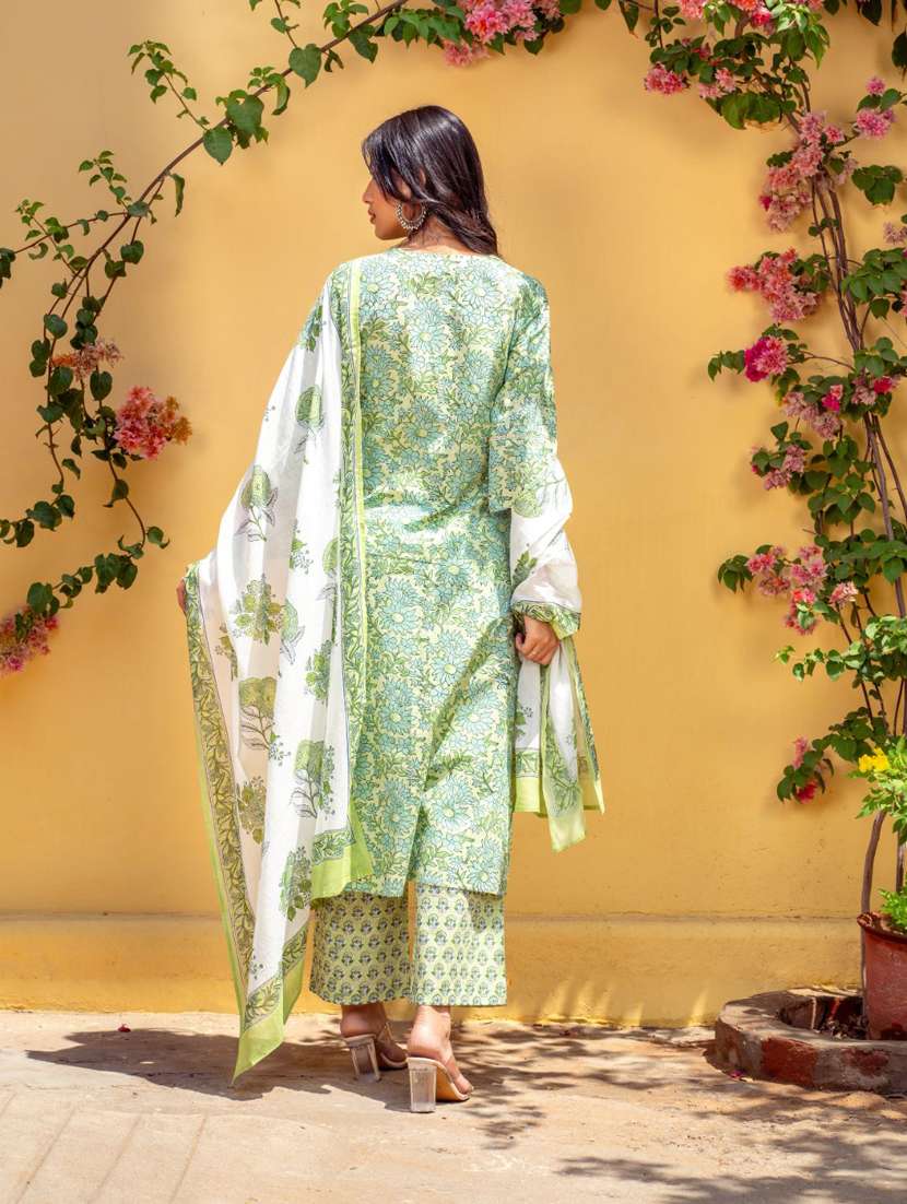 women printed three quarter sleeve kurta pant with dupatta set - 22282111 -  Standard Image - 2