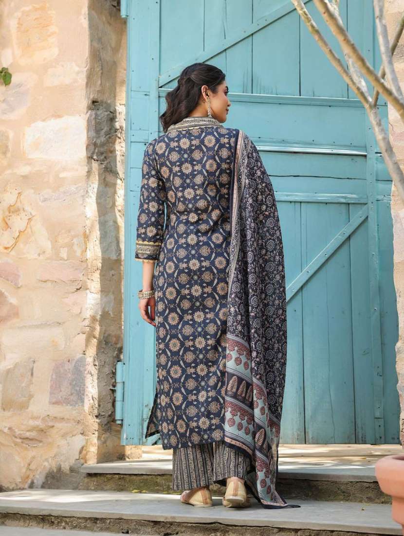 women printed three quarter sleeve kurta pant with dupatta set - 22282117 -  Standard Image - 2