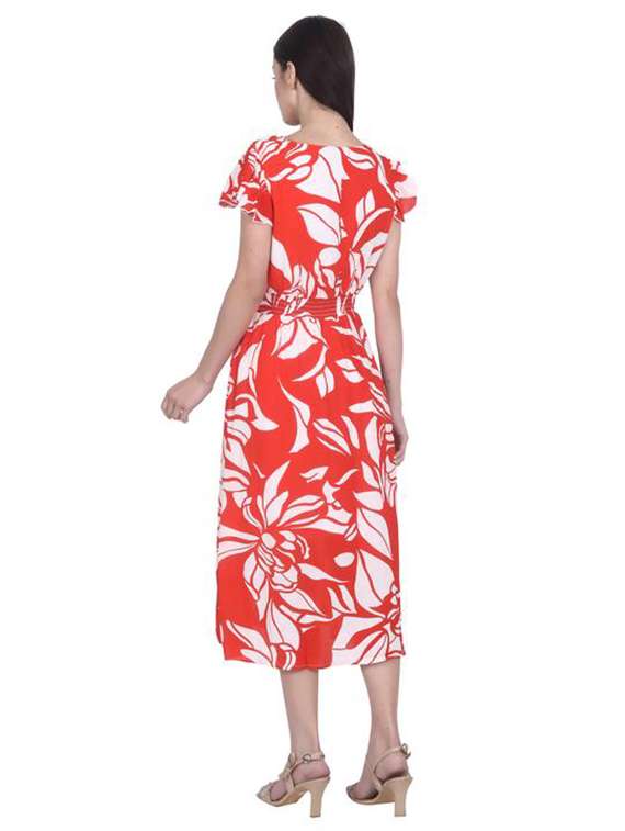 women printed flute sleeve a-line dress - 22282137 -  Standard Image - 2