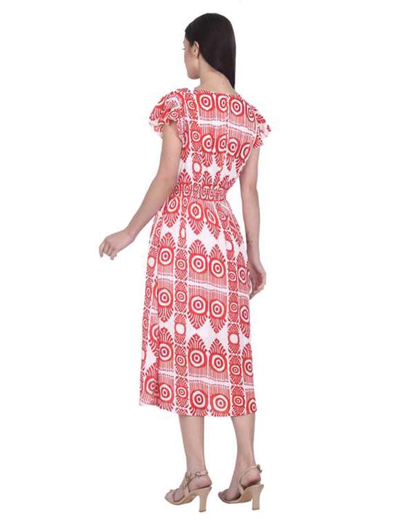 women printed flute sleeve a-line dress - 22282140 -  Standard Image - 2
