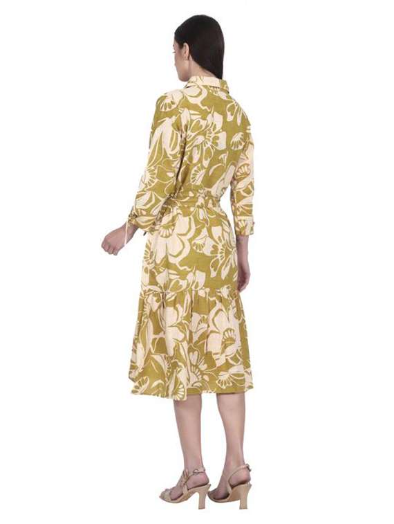 women printed three quarter sleeve tiered dress - 22282142 -  Standard Image - 2