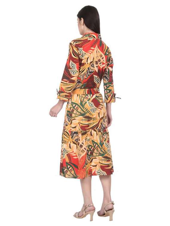 women printed three quarter sleeve tiered dress - 22282144 -  Standard Image - 2