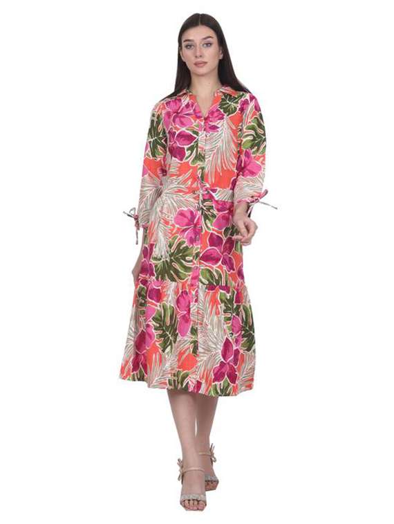women printed three quarter sleeve tiered dress - 22282145 -  Standard Image - 2