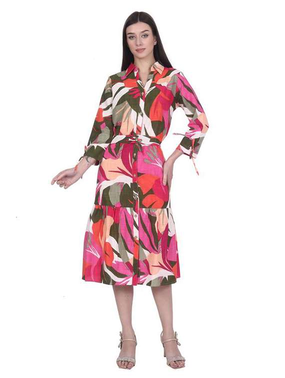 women printed three quarter sleeve tiered dress