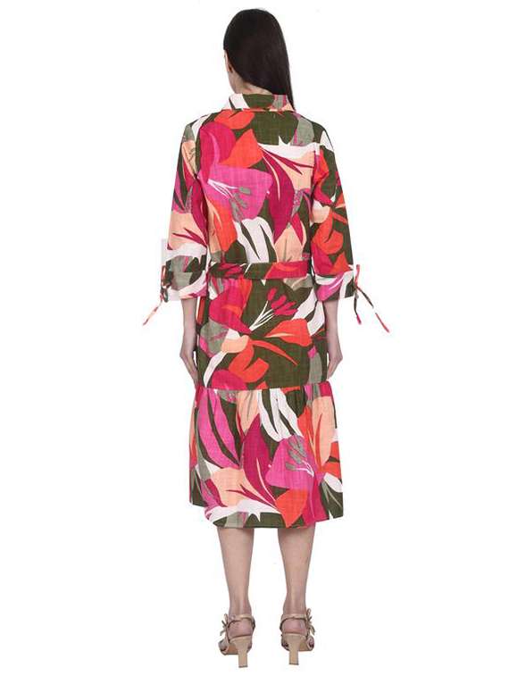 women printed three quarter sleeve tiered dress - 22282146 -  Standard Image - 2