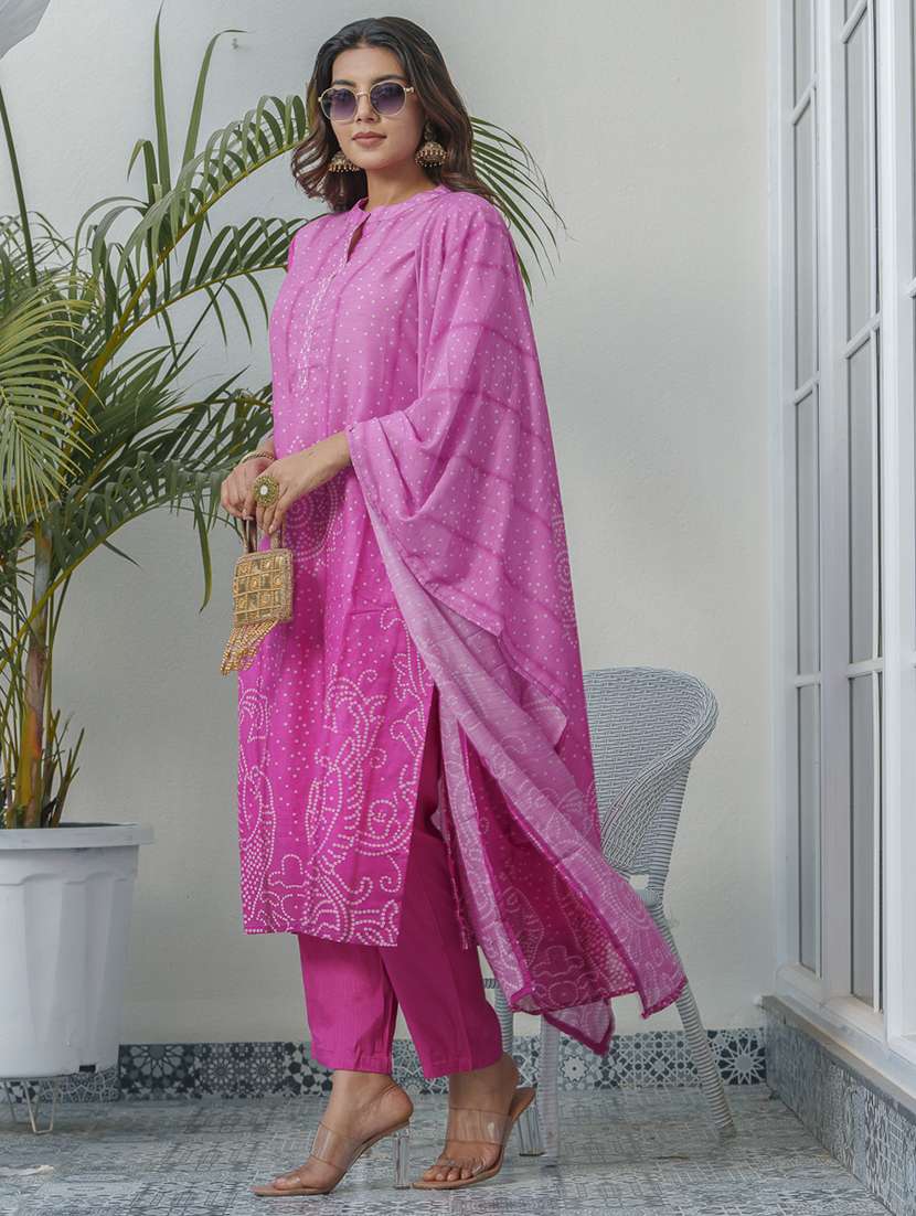 women printed three quarter sleeve kurta pant with dupatta set - 22282151 -  Standard Image - 2