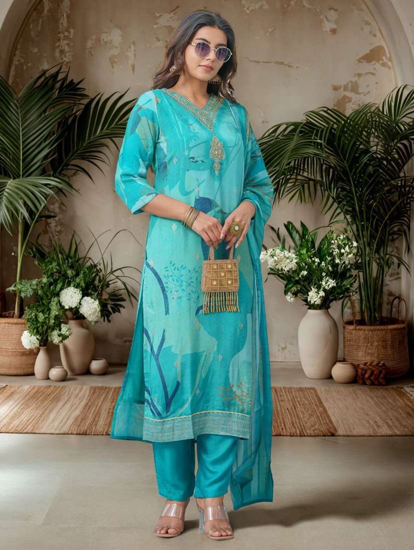 women printed three quarter sleeve kurta pant with dupatta set - 22282154 -  Standard Image - 2
