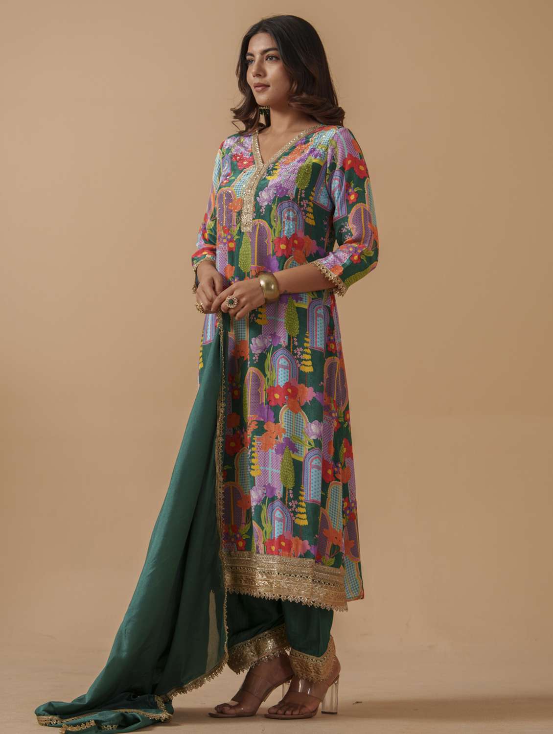 women printed three quarter sleeve kurta pant with dupatta set - 22282157 -  Standard Image - 2