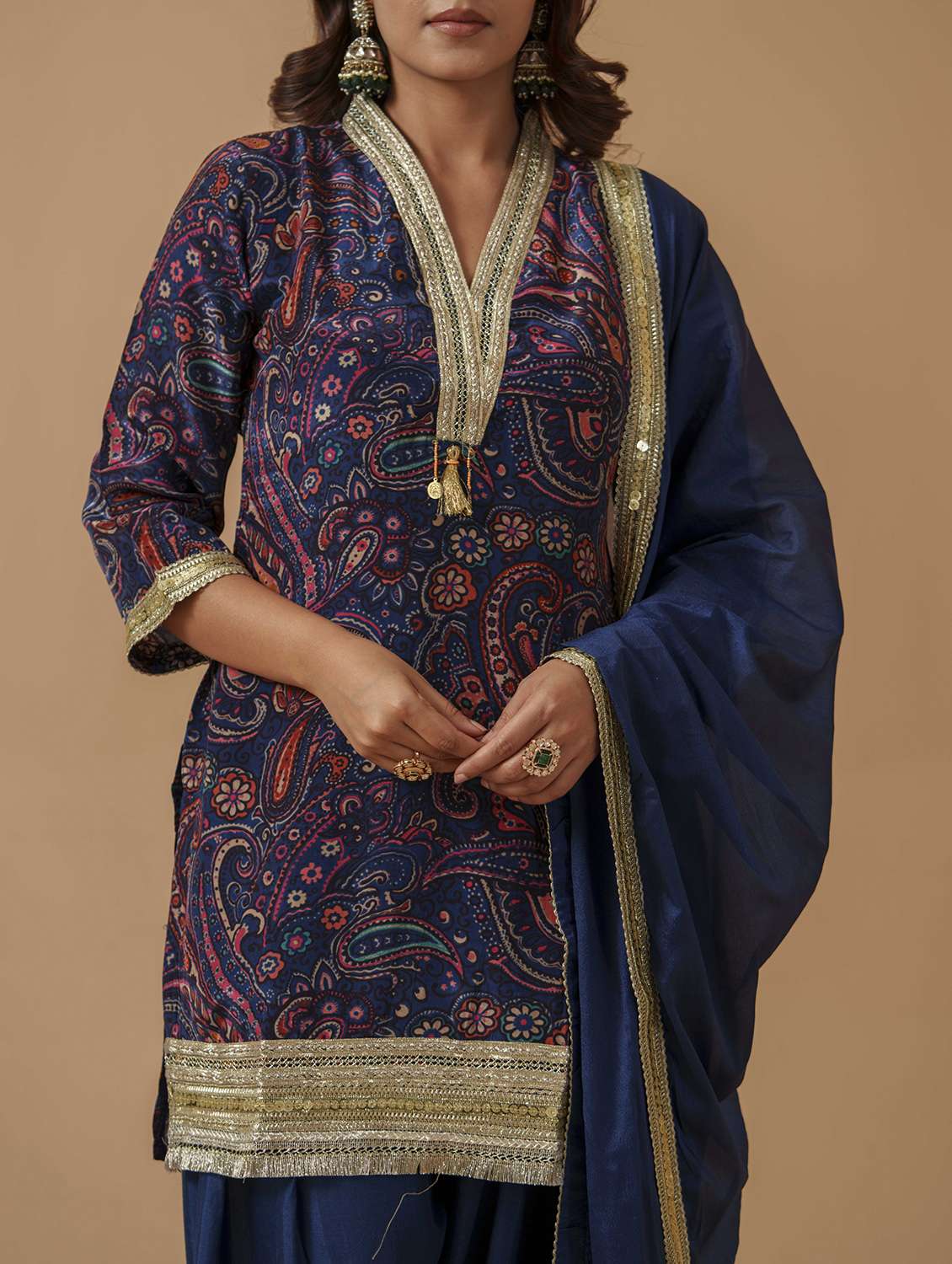 women printed three quarter sleeve kurta salwar with dupatta set - 22282158 -  Standard Image - 2