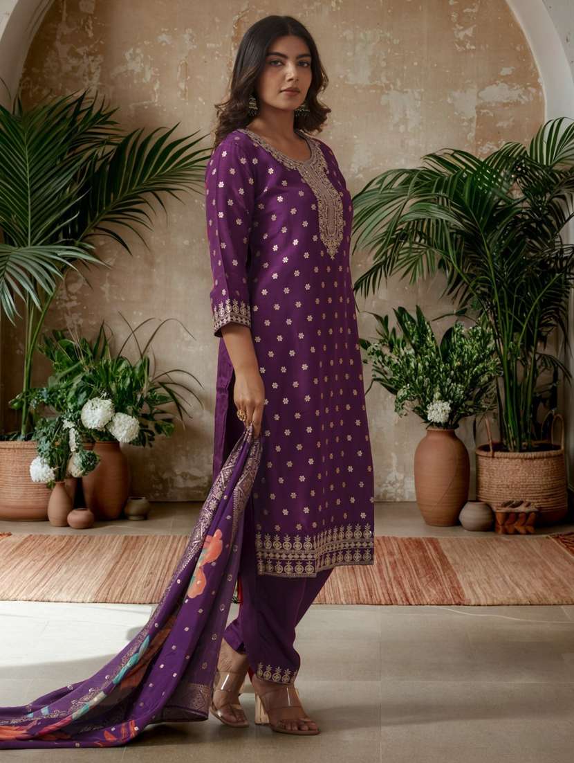 women self design three quarter sleeve kurta salwar with dupatta set - 22282160 -  Standard Image - 2