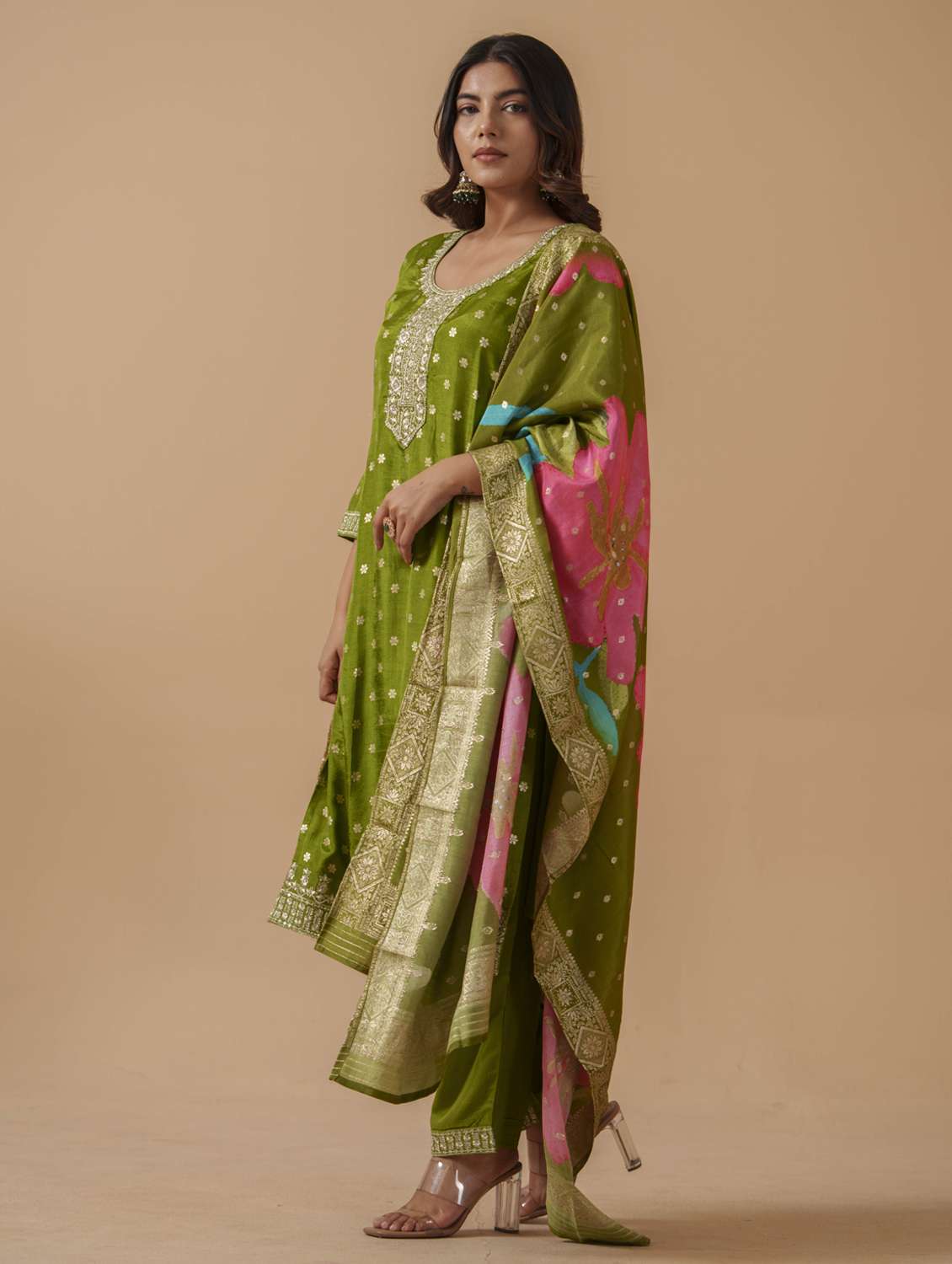 women self design three quarter sleeve kurta salwar with dupatta set - 22282161 -  Standard Image - 2