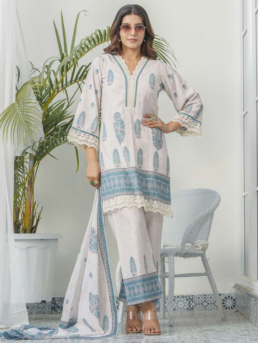 women printed three quarter sleeve kurta pant with dupatta set - 22282172 -  Standard Image - 2