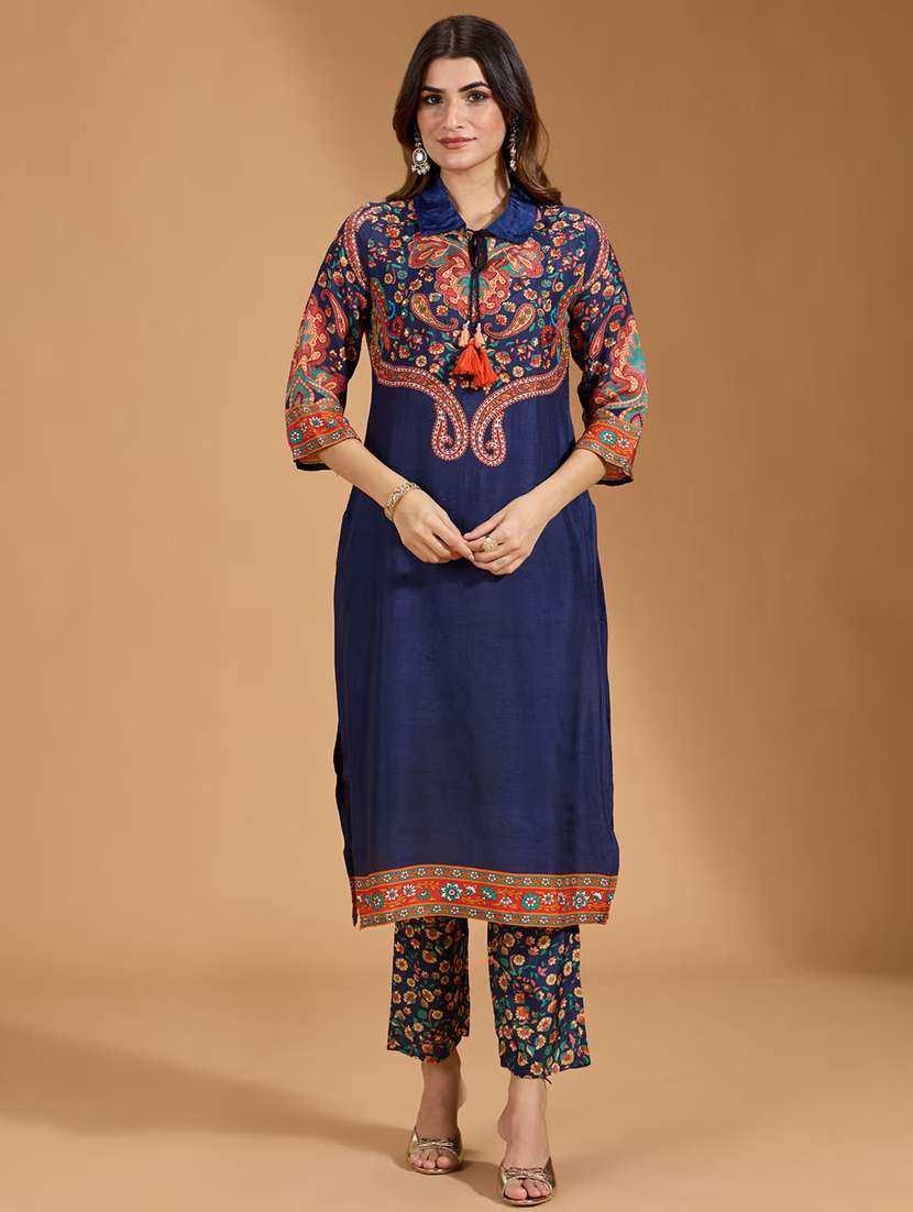 women printed three quarter sleeve kurta pant set  - 22282202 -  Standard Image - 2