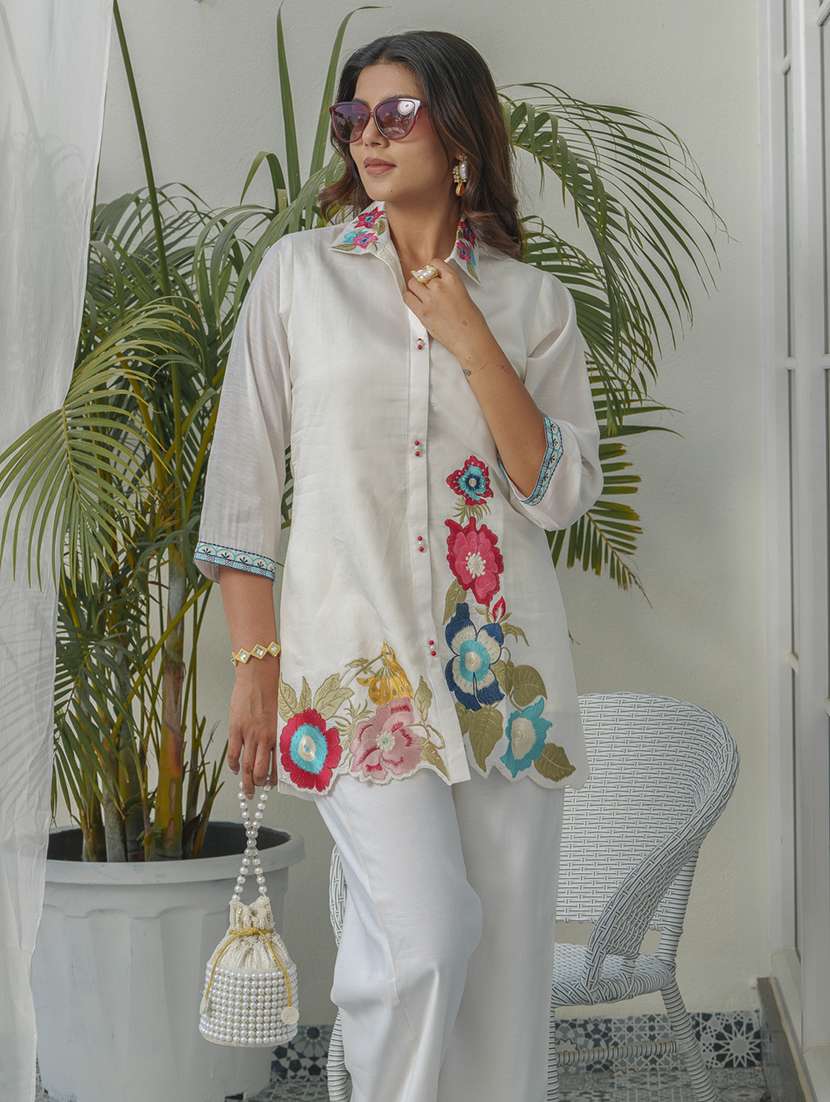 women solid with work three quarter sleeve ethnic co-ord set - 22282204 -  Standard Image - 2