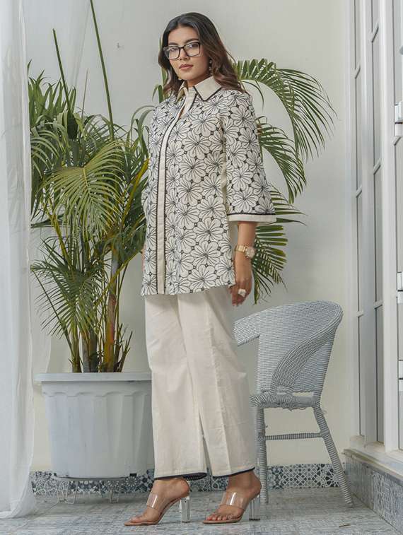 women solid with work three quarter sleeve ethnic co-ord set - 22282209 -  Standard Image - 2