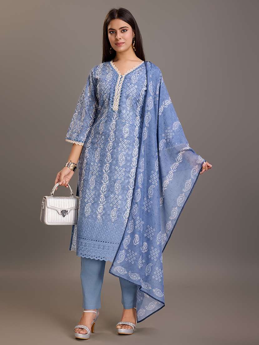 women printed three quarter sleeve kurta pant with dupatta set - 22282212 -  Standard Image - 2