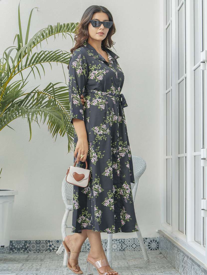 women floral print collared fit & flare dress - 22282214 -  Standard Image - 2