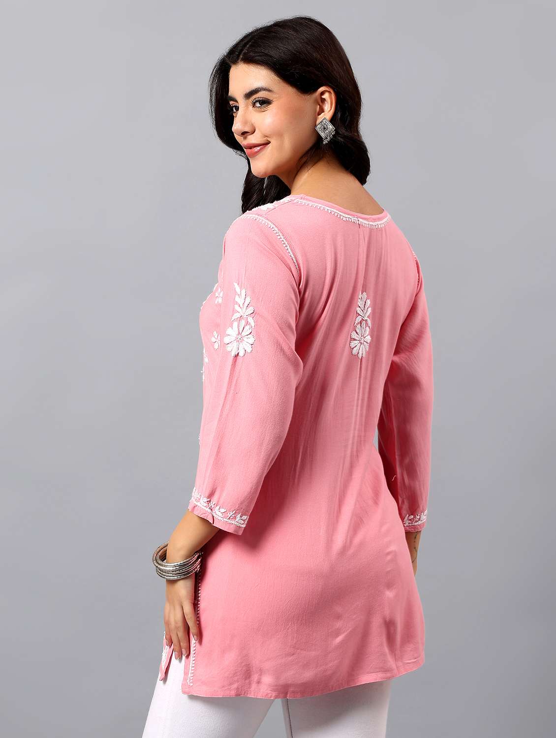 women solid with work three quarter sleeve straight kurti - 22282298 -  Standard Image - 2