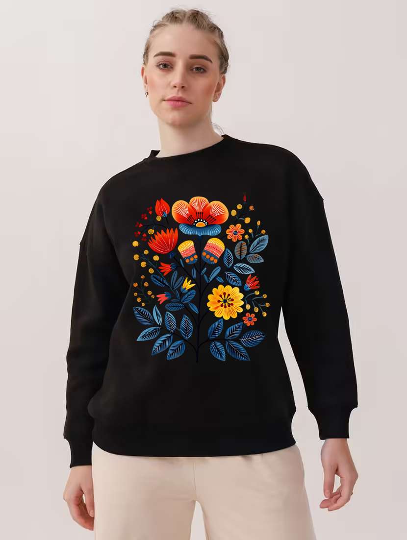 women floral printed long sleeve sweatshirt
