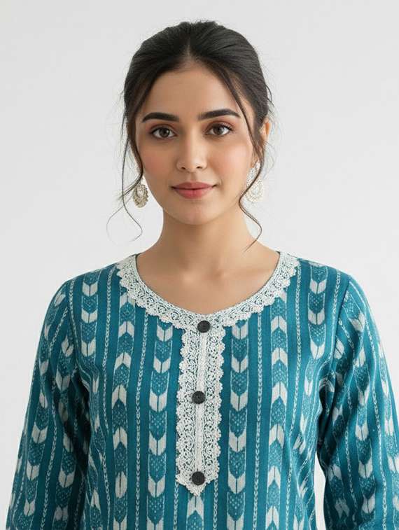 women printed three quarter sleeve straight kurta - 22282324 -  Standard Image - 2