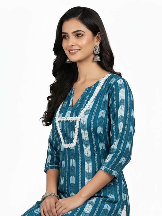 women printed three quarter sleeve straight kurta - 22282325 -  Standard Image - 2