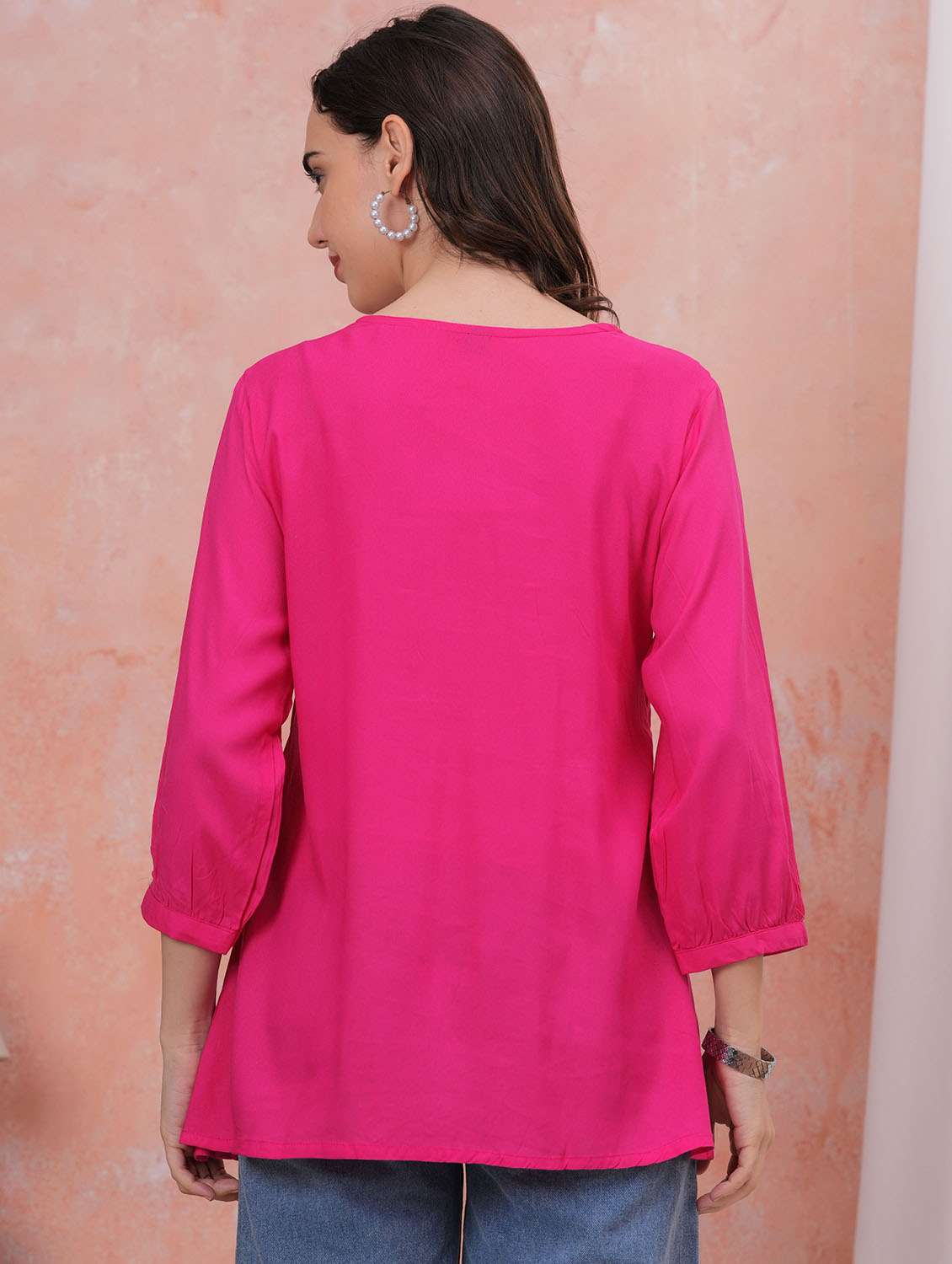 women solid with work three quarter sleeve a-line tunic - 22282373 -  Standard Image - 2